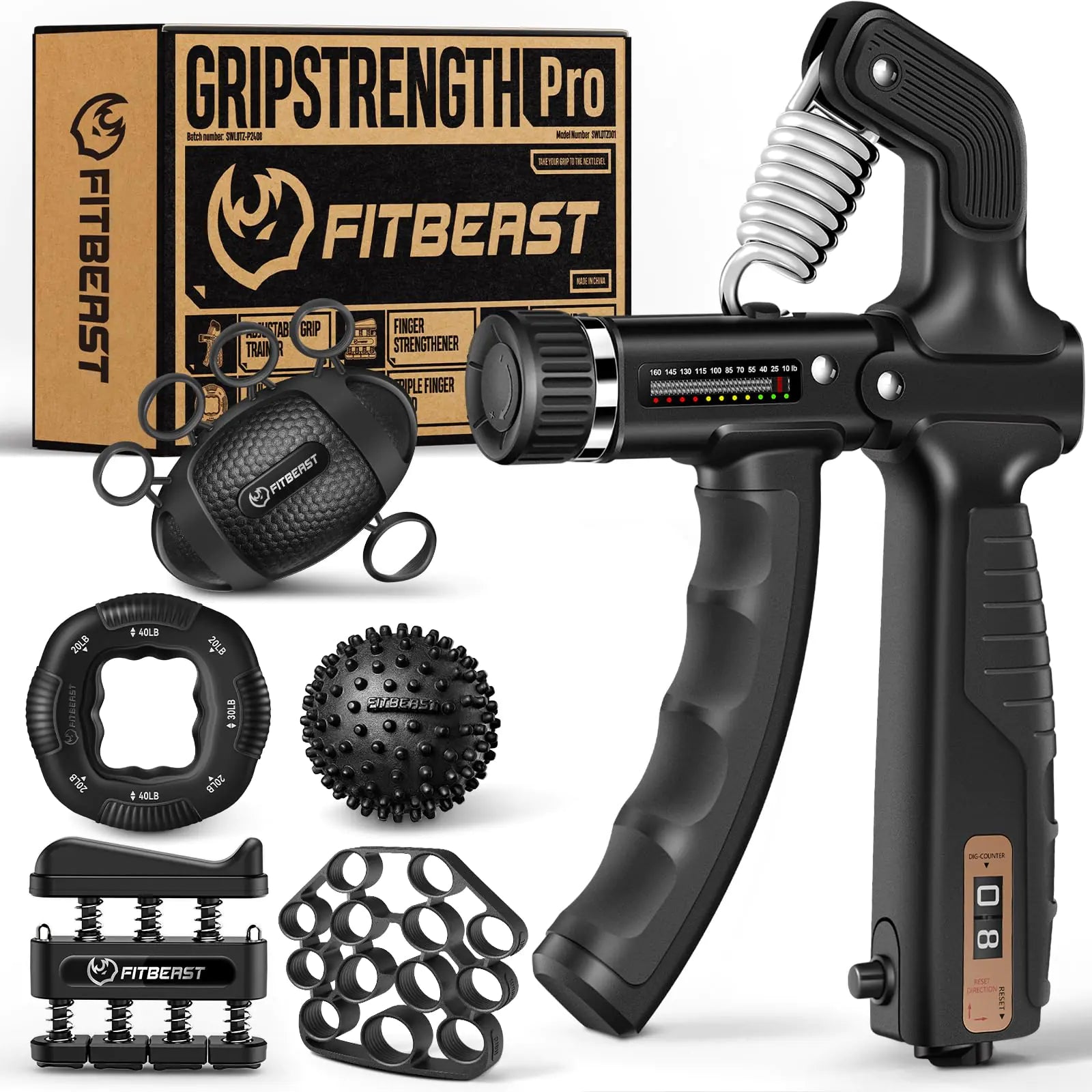 FitBeast Hand Gripper Workout Kit with Grip Ring, Grip Ball and Massage Balls