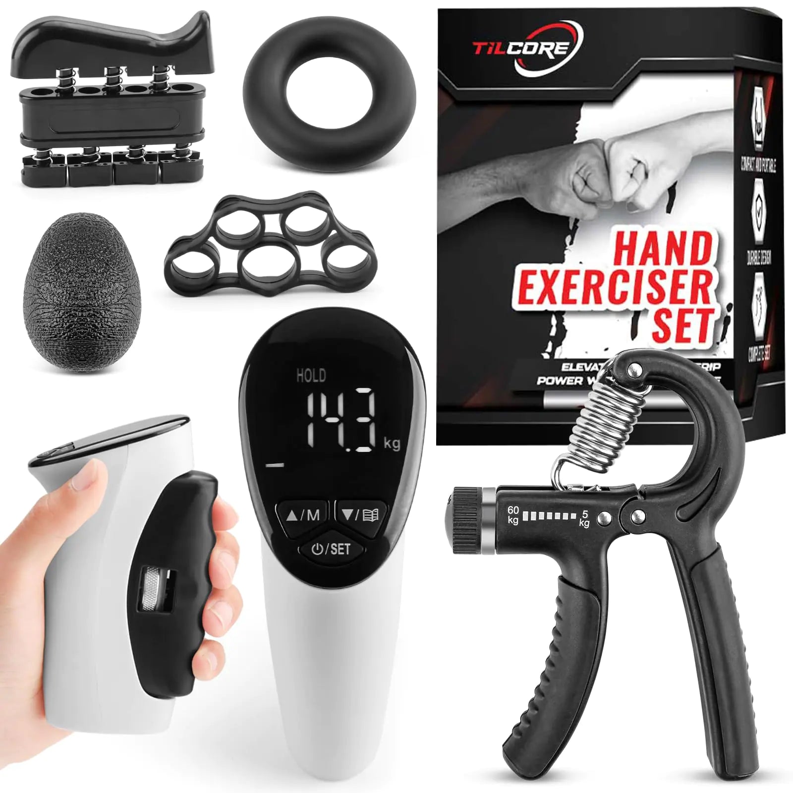 Adjustable Hand Grip Strengthener with Electronic Counter and Forearm Trainer